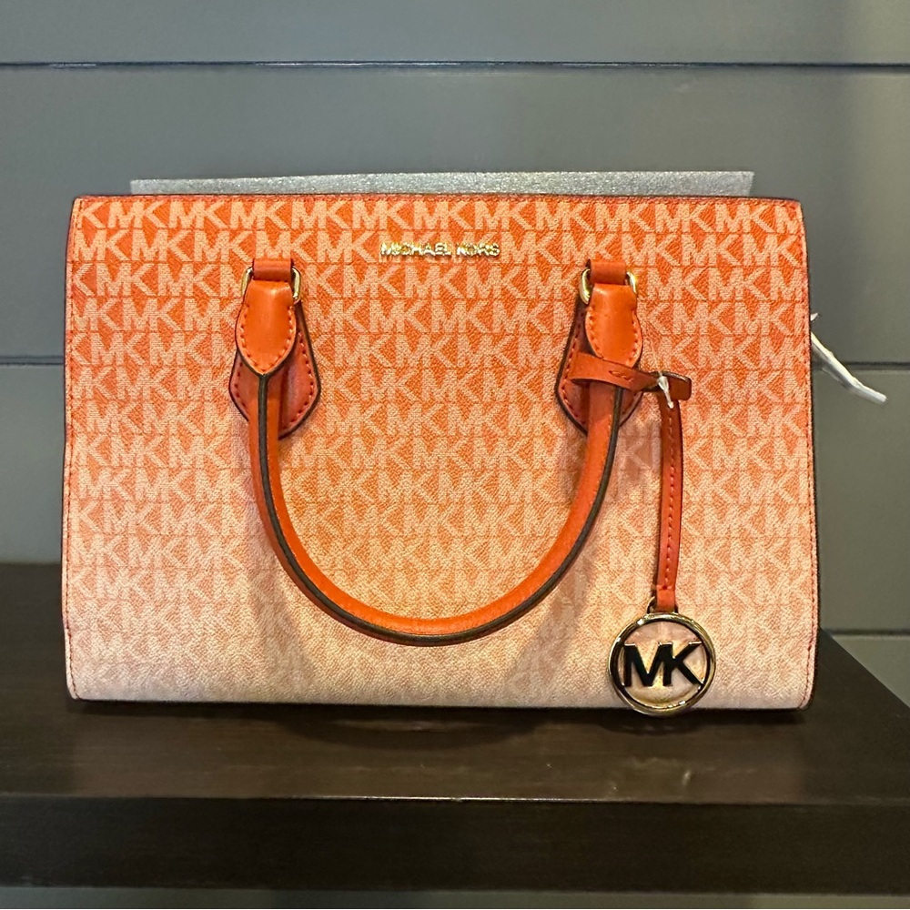 Michael Kors Sheila Medium Ombré Logo Satchel in Red Clay (C)
